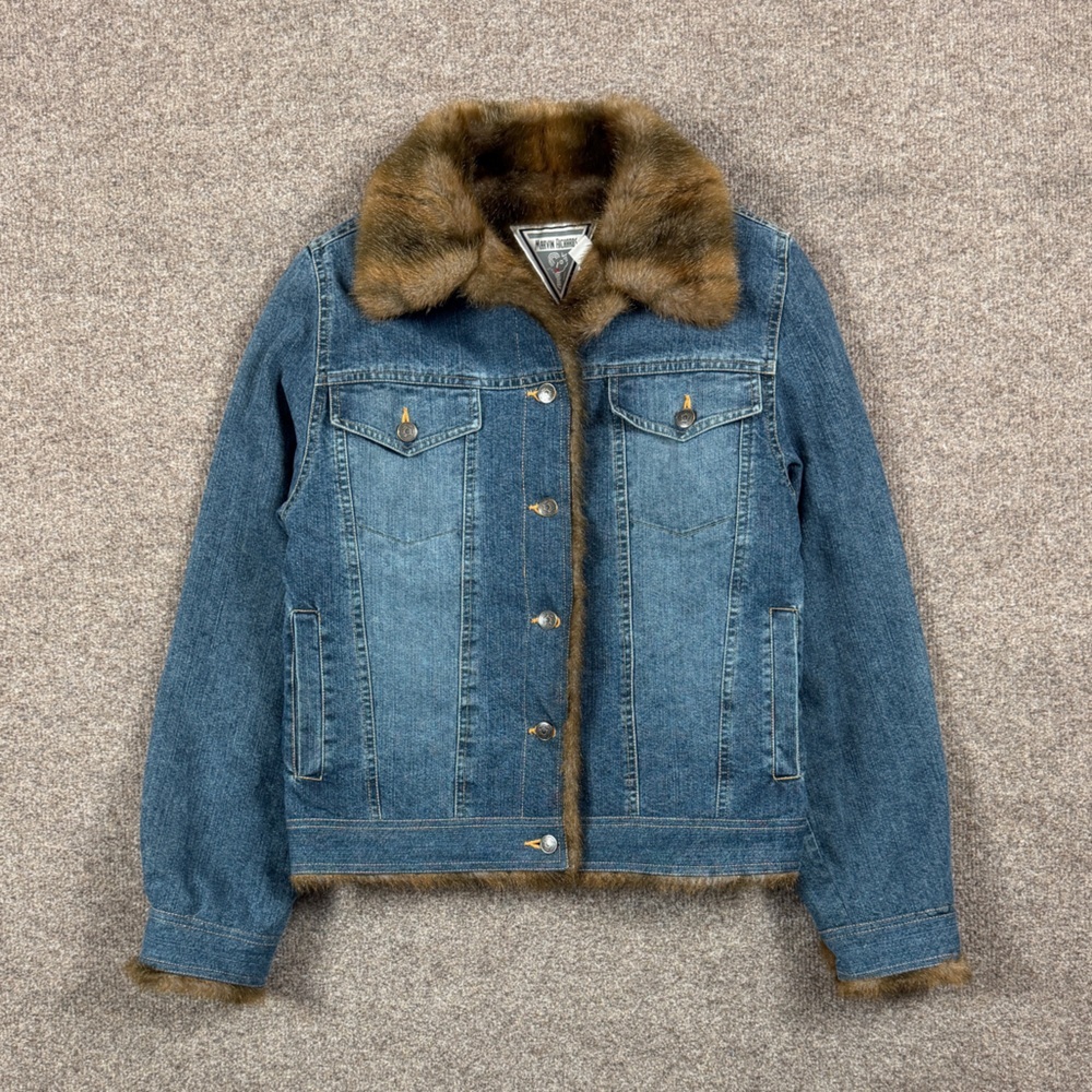Marvin Richards Medium Wash Blue Denim Jean Jacket Women’s Small Faux Fur Lining